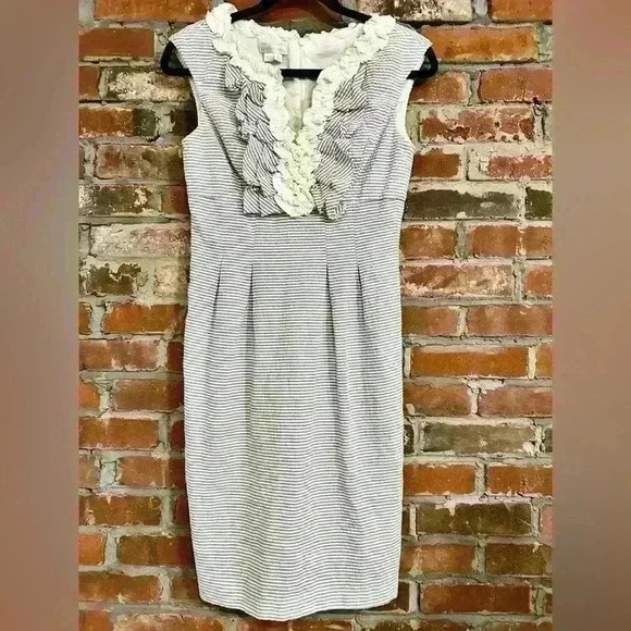 London Times Seersucker Ruffled Dress Size 4 - Picture 1 of 7